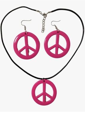 Peace Sign Pendant Necklace Earrings Set Hippie Love Peace Symbol 60s 70s